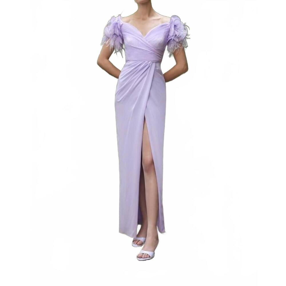 NEW CARLA RUIZ women's nylon crepe event dress in lavender